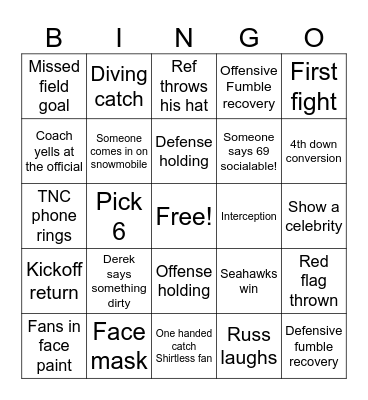 Super Bowl Bingo Card