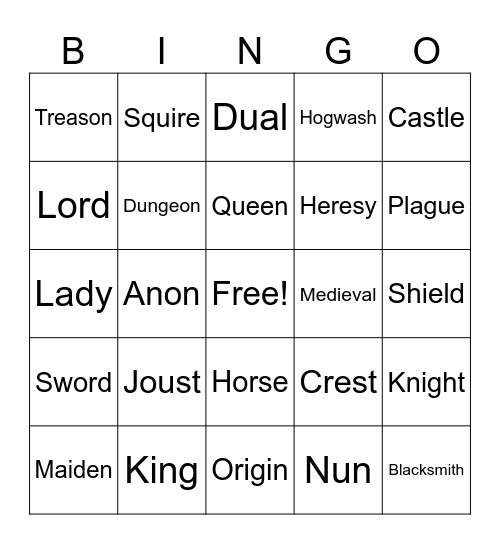Medieval Bingo Card