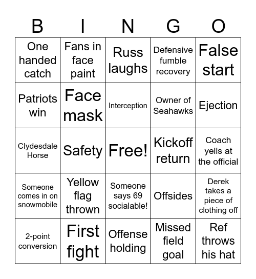 Super Bowl Bingo Card