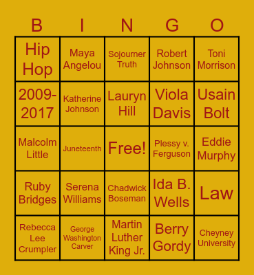 Black History Bingo Card