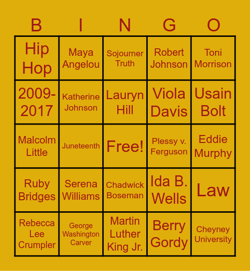 Black History Bingo Card