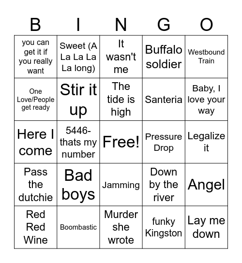 Reggae Bingo Card