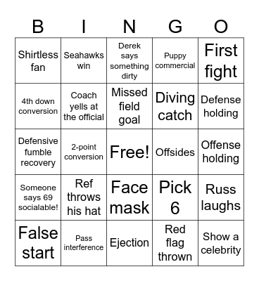 Super Bowl Bingo Card