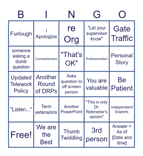 Town Talk with Dr. Reitmeier Bingo Card