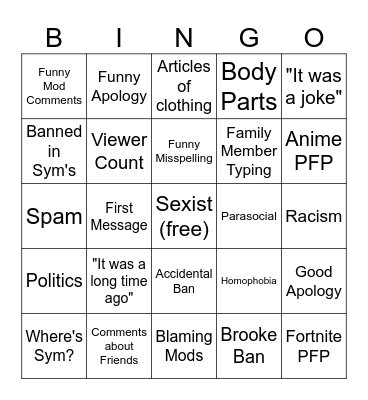 Unban Form Bingo Card