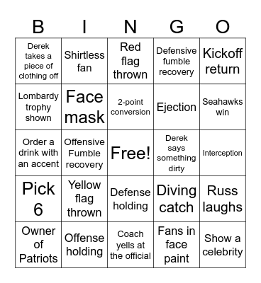 Super Bowl Bingo Card