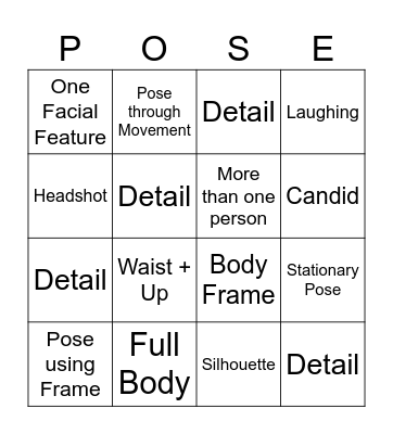 Portrait Photography Bingo Card