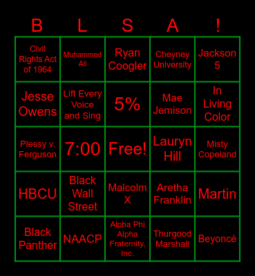 BLSA Black History BINGO Card