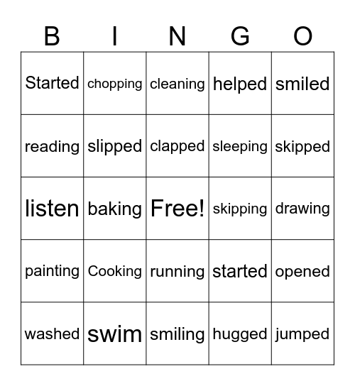 Present and Past Participles Words Bingo Card