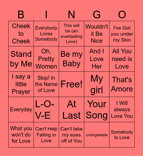 Sweetheart Social Music Bingo Card