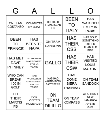 GALLO BINGO Card