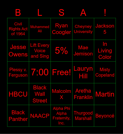 BLSA Black History BINGO Card
