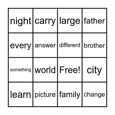 Trick Word Bingo Card