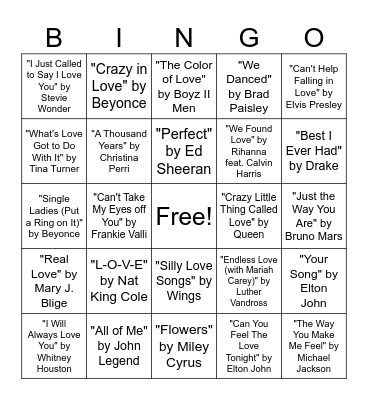 Valentine's Day Music Bingo Card