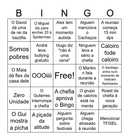 BINGO DA REUNIAO DE CALOIROS Bingo Card