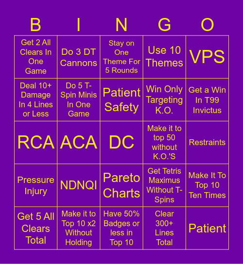 Tetris 99 Bingo Card