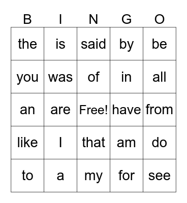 HEART WORDS Bingo Card