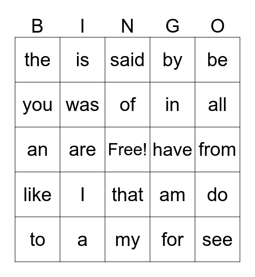HEART WORDS Bingo Card