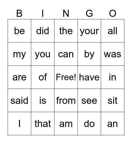 HEART WORDS Bingo Card