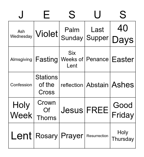 Lent Bingo Card