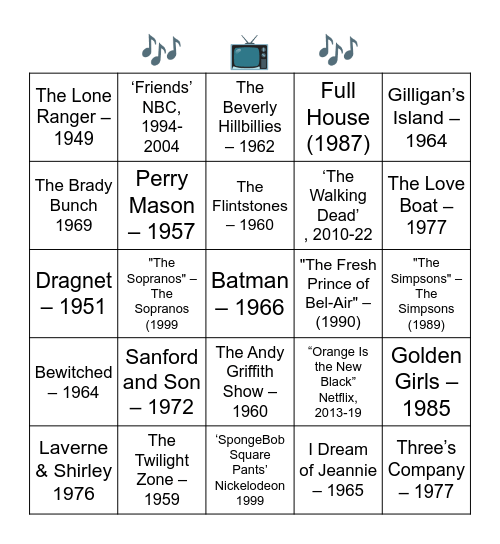 TV THEME SONGS Bingo Card