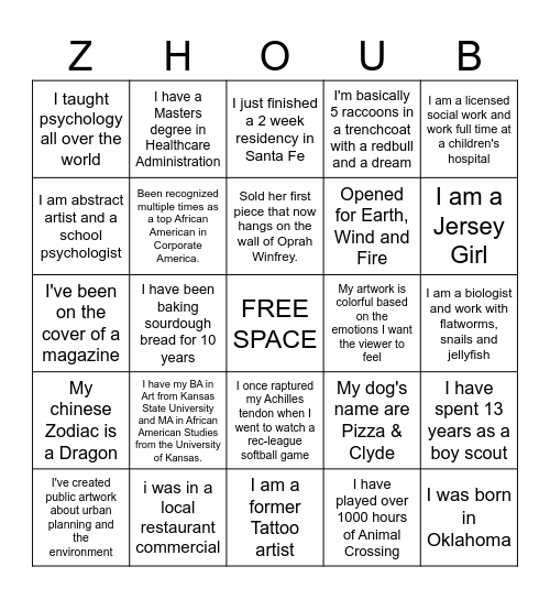 ARTIST ZHOU "B-INGO" - Bingo Card
