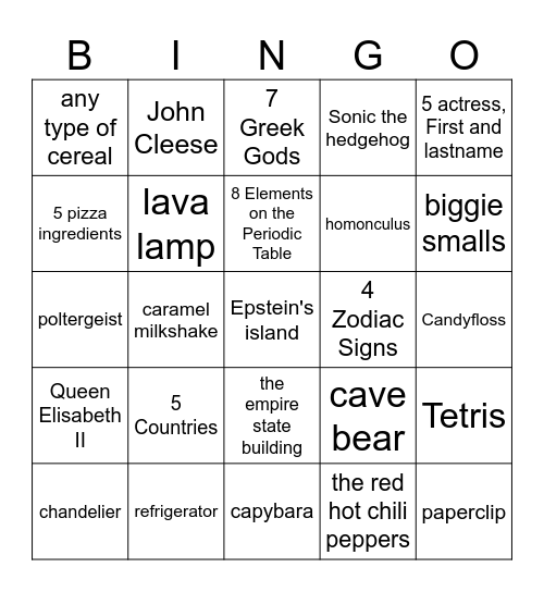 Infinite Craft Bingo Card