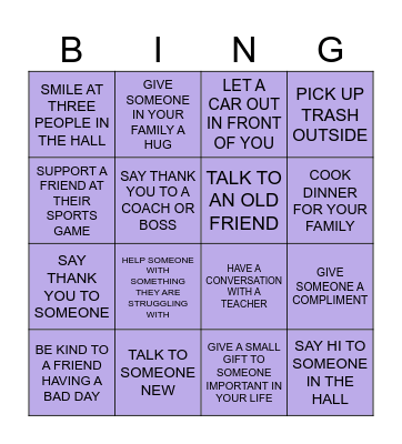 Kindness Bingo NHS Bingo Card