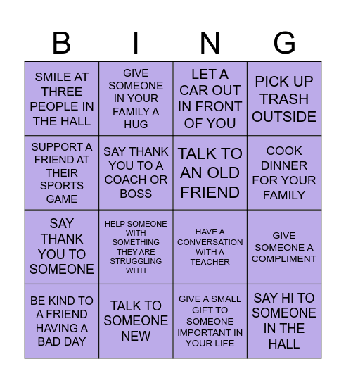 Kindness Bingo NHS Bingo Card