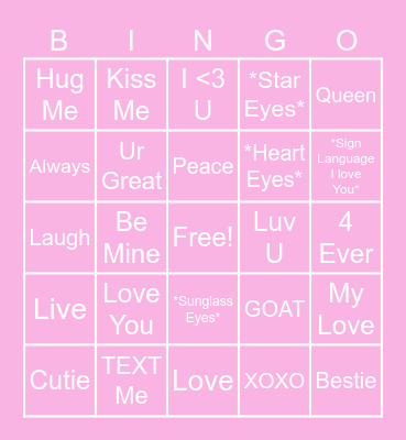 Valentines Bingo Card
