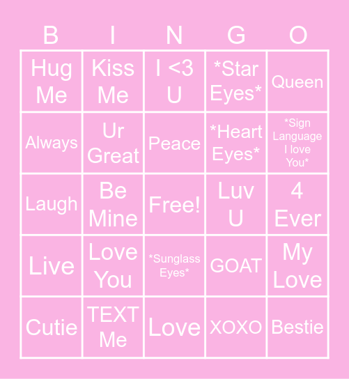 Valentines Bingo Card