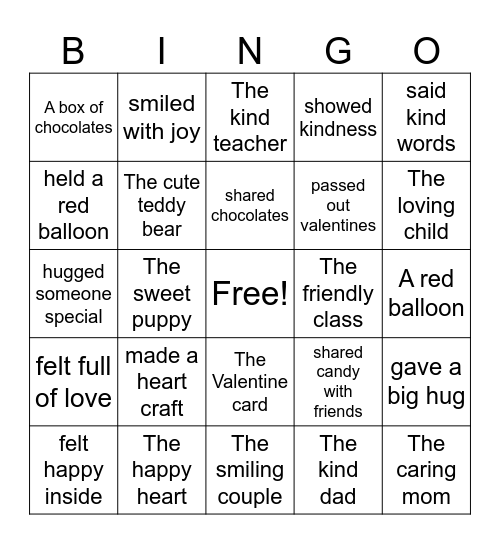 Subject and Predicate Bingo Card