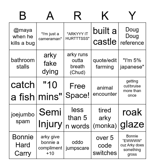 24 hour Island Bingo Card