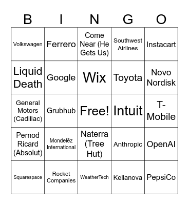 Superbowl Bingo Card