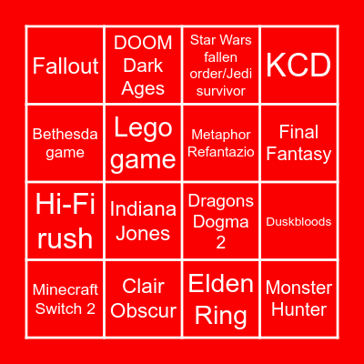 Nintendo Direct Bingo Card