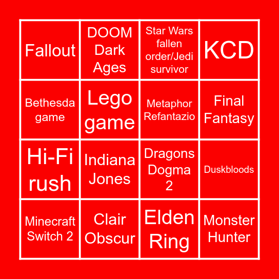 Nintendo Direct Bingo Card