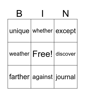 BB HF Word List #1 Bingo Card