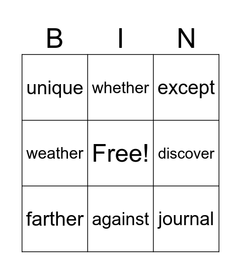 BB HF Word List #1 Bingo Card
