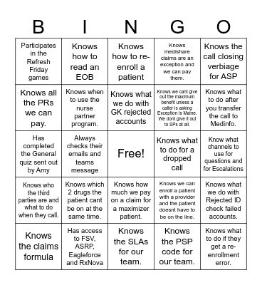 CRx Wednesday Fun Bingo Card