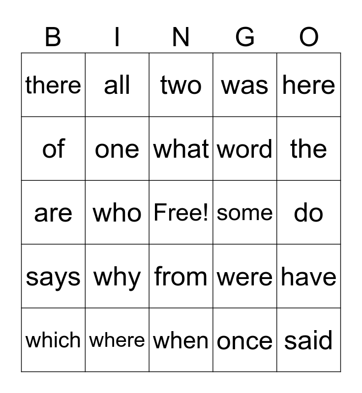 Skills 1 Tricky Words Bingo Card