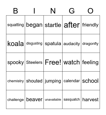 Untitled Bingo Card