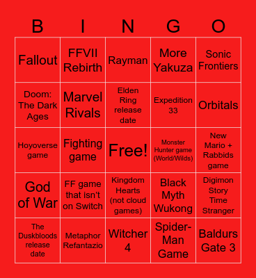 Nintendo Partner Showcase Bingo Card