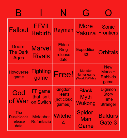 Nintendo Partner Showcase Bingo Card