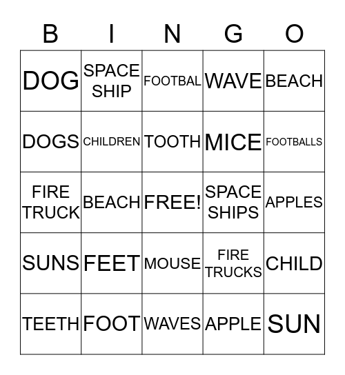 Irregular Plural BINGO Card