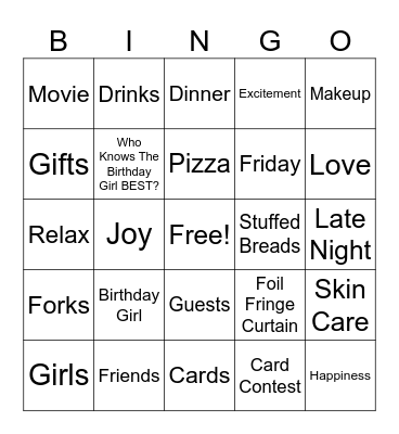 Lucy's Birthday BINGO Card
