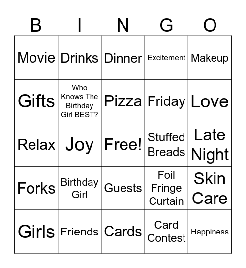 Lucy's Birthday BINGO Card