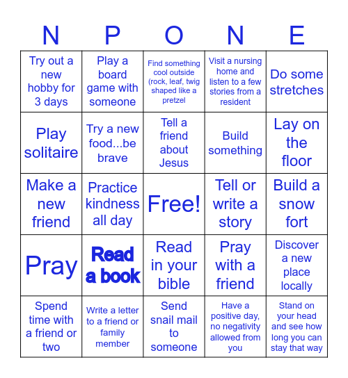 Phone free February Read Bingo Card