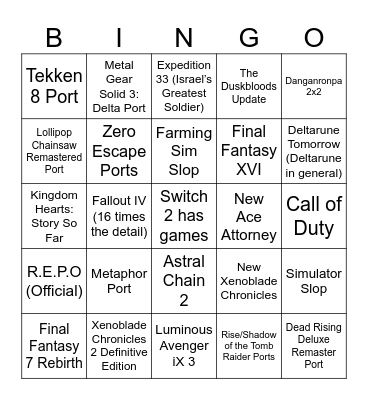 Nintendo Partner Direct Bingo Card