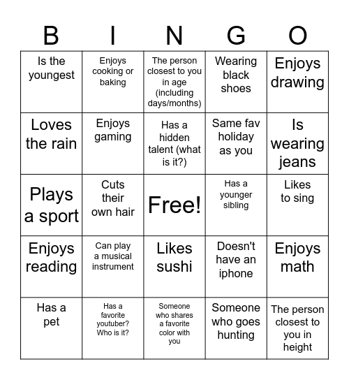 People Bingo- Native STAND Bingo Card