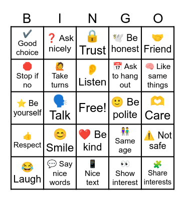 Dating Skills Bingo Card